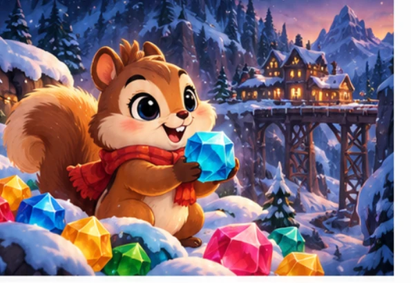 Chip the squirrel with a gem at night