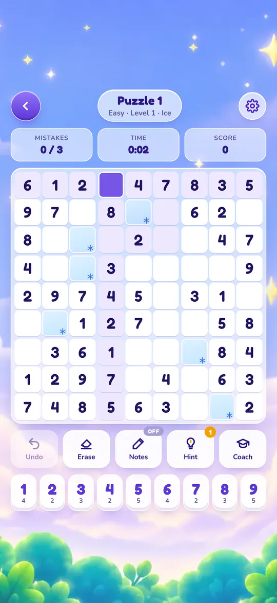 Sudoku: an Ice Sudoku board with frozen cells shown in light blue