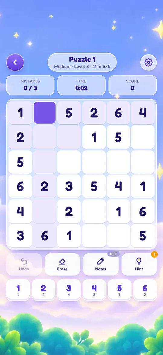 Sudoku: a Mini 6×6 puzzle, a smaller board for a quick game