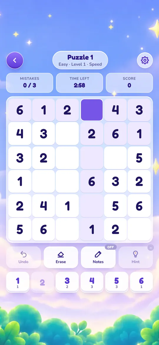 Sudoku: a Speed Sudoku puzzle with a countdown timer above the board